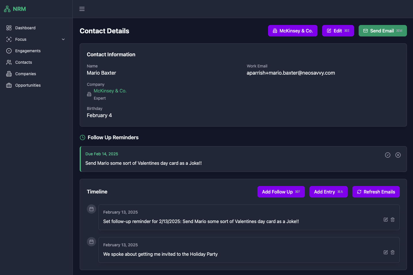 Contact Details and Timeline Interface